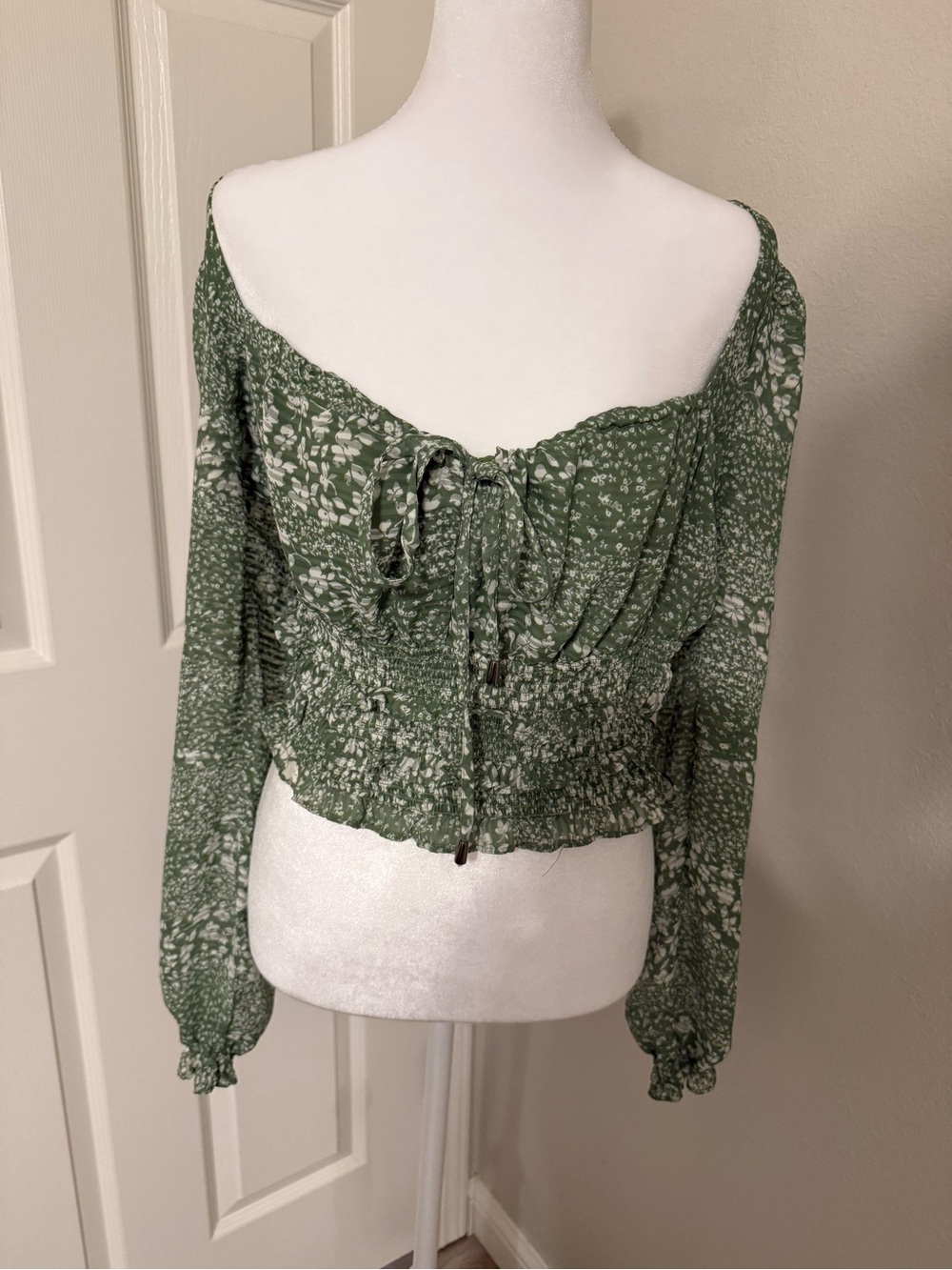 Lulu's Olive Green Floral Smocked Crop Top